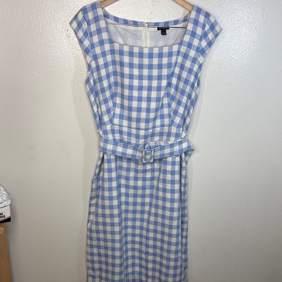 Ann Taylor Dresses & Skirts - Ann Taylor Blue Checked Tweed Belted Dress Women Size 14